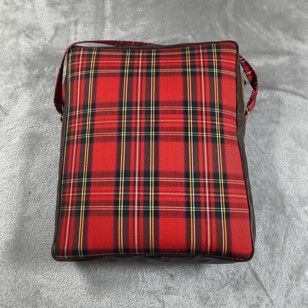 Vintage Troy Leisure Blanket‎ And Bag Red Plaid Tartan Carrying Case Made In USA